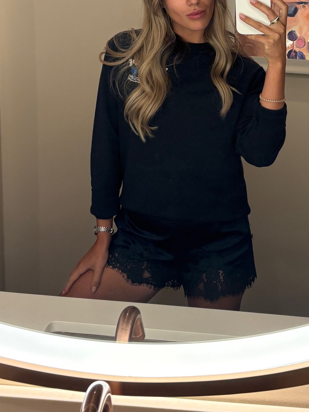 Blue Loungewear Lace Shorts - Picture 2 of 3